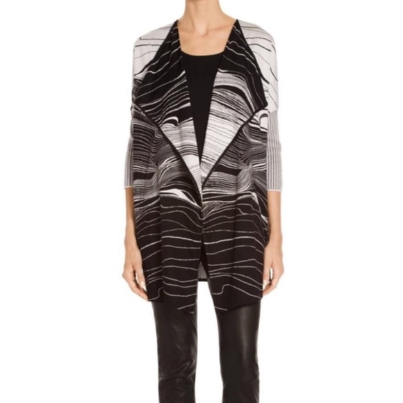 St. John Brush Stroke Jacquard Cashmere Wool Cardigan Black White Size S - Picture 1 of 11